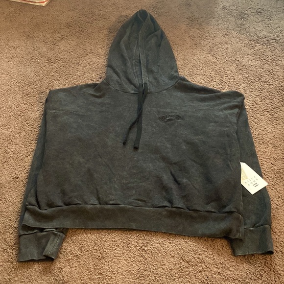 Billabong black washed out long sleeve cropped top sweatshirt with hood - Picture 3 of 3